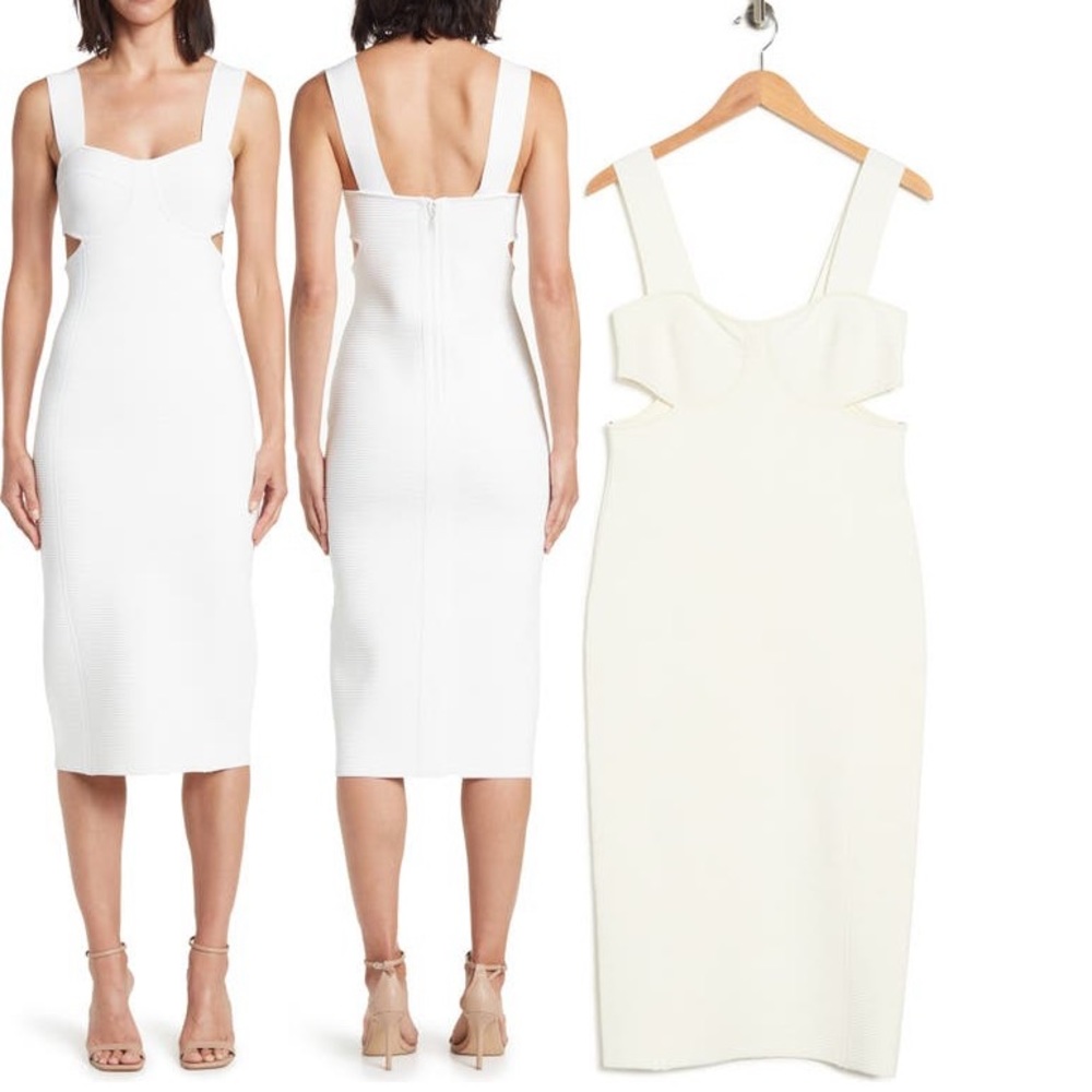 Herve Ledger Ottoman White Bandage Cutout Pencil Dress